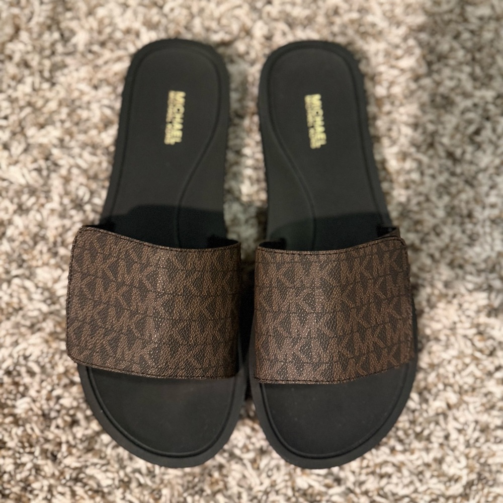 Michael Kors Dark Brown Logo Slides